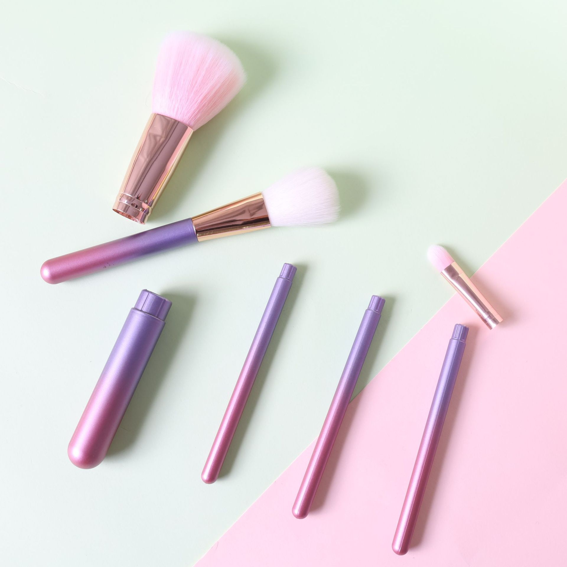 Semi-Finished Gradient Two-Color Straight Round Tail Makeup Brush Plastic Handle Ps Material Beauty Tool Accessories Wholesale