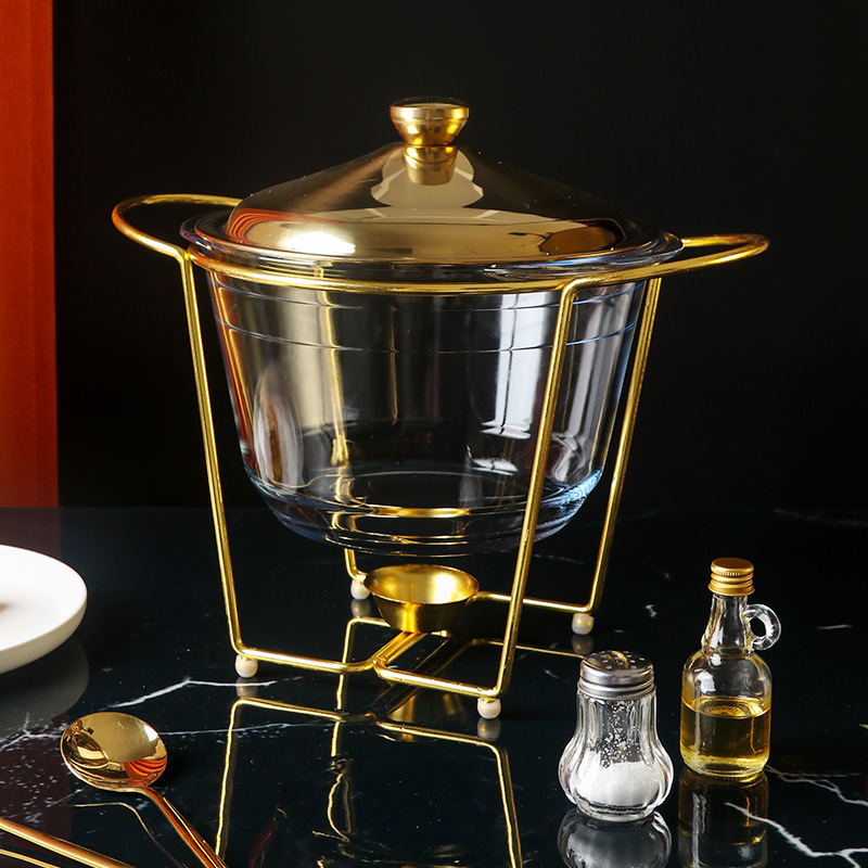 Cross-border Commercial Heat-resistant Glass Dining Stove Alcohol Heating Container Buffet Stove Food Constant Temperature Stove Gold