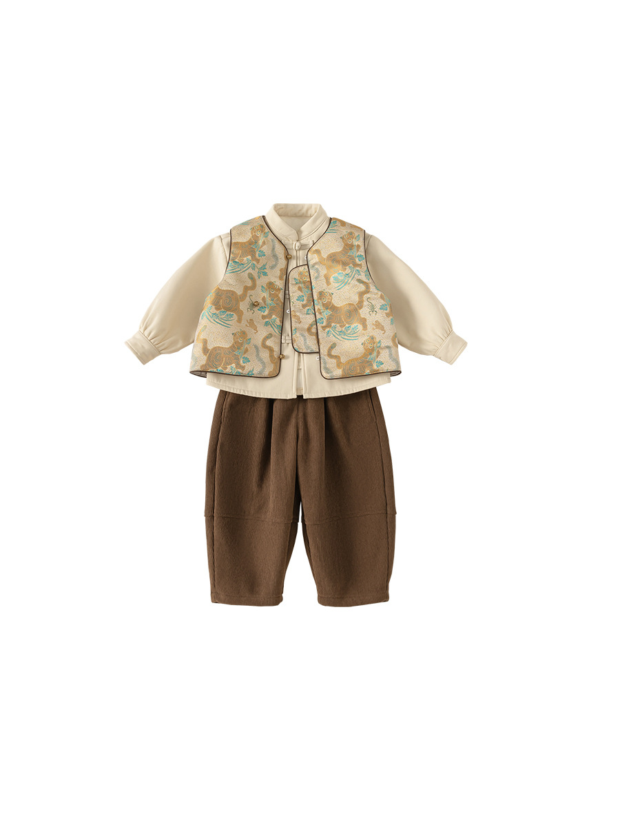 Yubao Children's Wear Boy's Tang Suit suit Winter Thickened Children's Hanfu Chinese Style New Year's Service Three-Piece Set