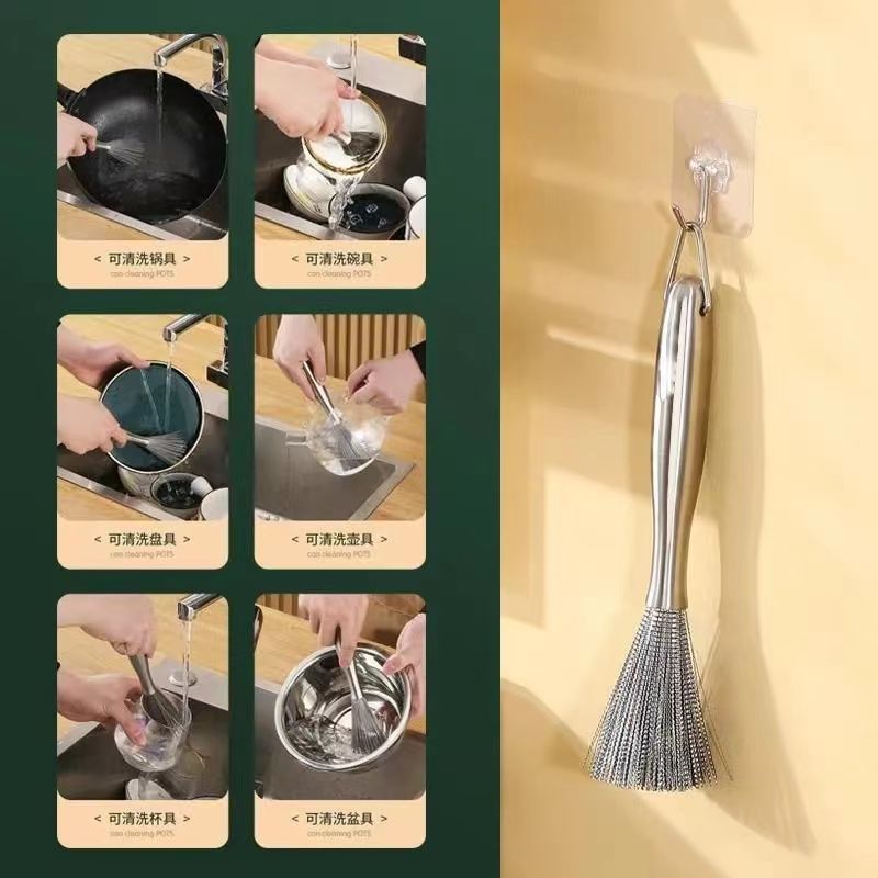 Stainless steel pot brush cleaning brush kitchen oil removing stainless steel wire brush dish brush pot artifact Internet celebrity brush