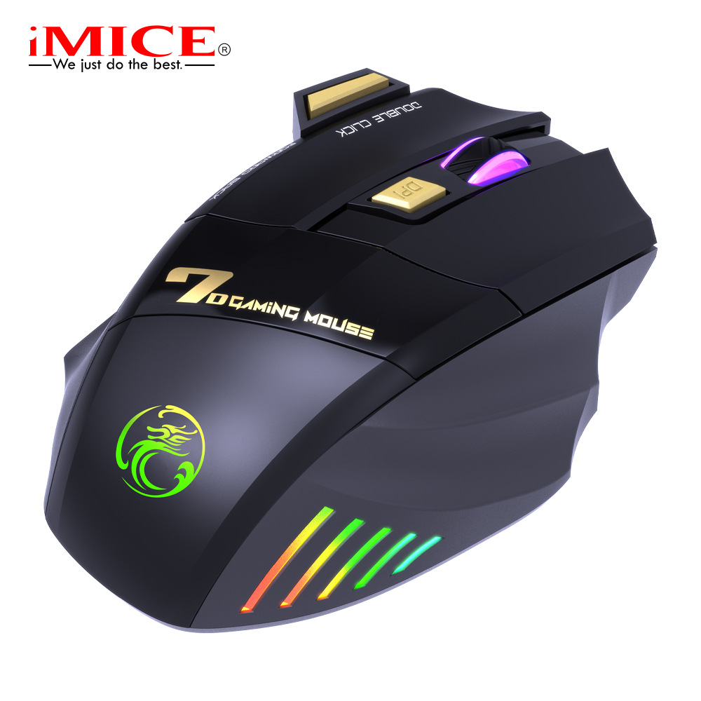 IMICE factory direct supply 7-key double-click 2.4G mute rechargeable colorful breathing light wireless game mouse