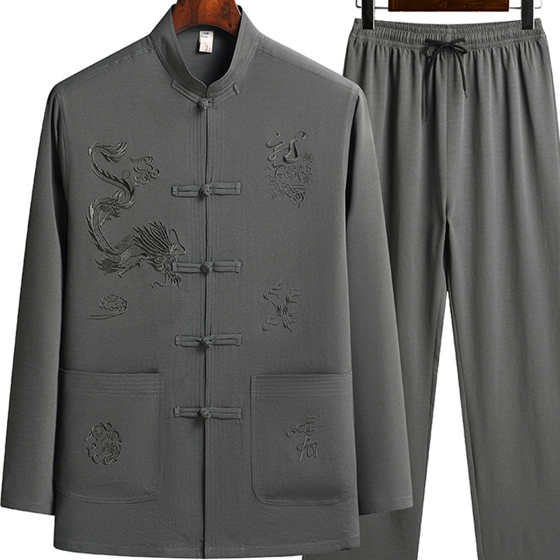 Direct selling middle-aged dad suit leisure middle-aged and old men's spring and autumn summer Chinese style grandpa long sleeve Tang suit