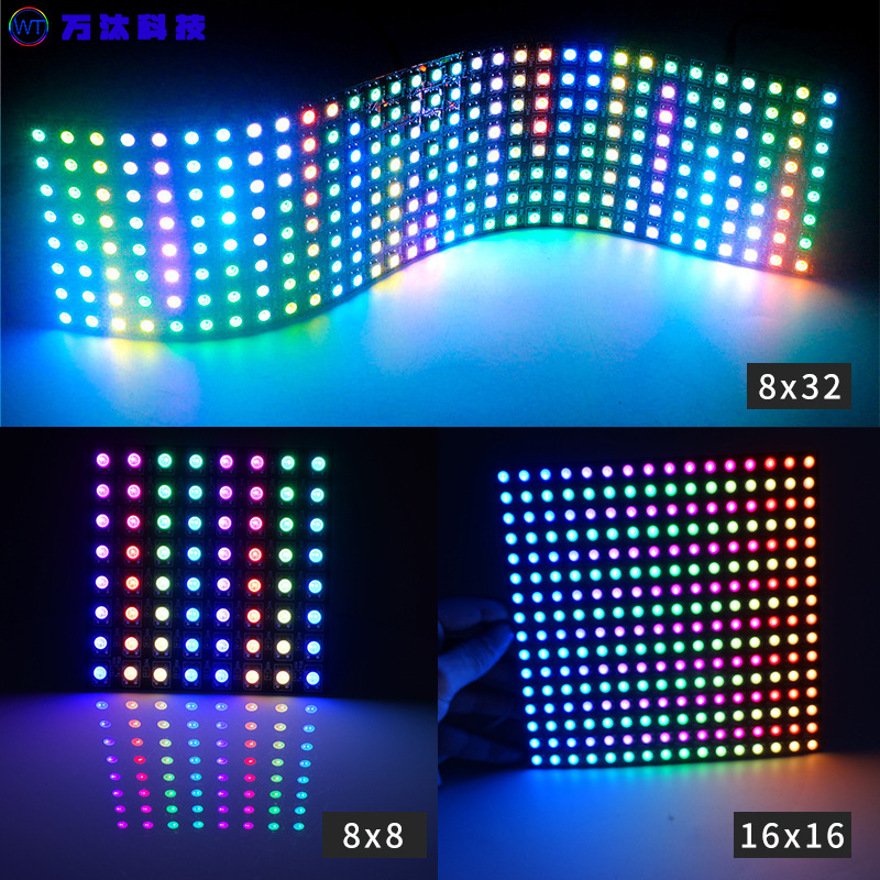Led Full Color Pixel Screen Flexible Soft Screen Ws2812B Pixel Screen 8X8 8X32 16X16 Programmable Dot Matrix Screen