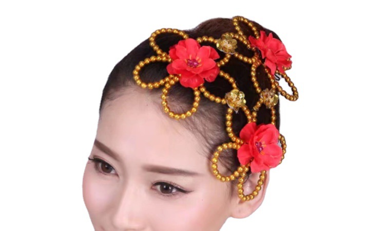 Dance headdress performance headdress Yangko square ethnic classical dance stage performance headdress flower accessories Latin modern female