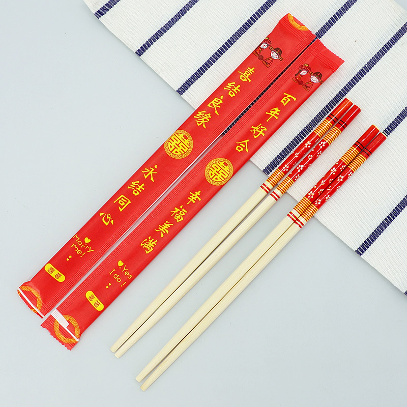 Factory Disposable Safflower Blue and White Porcelain Chopsticks Wedding Chopsticks Wedding Chopsticks OPP Individual Package Printed Bamboo Chopsticks