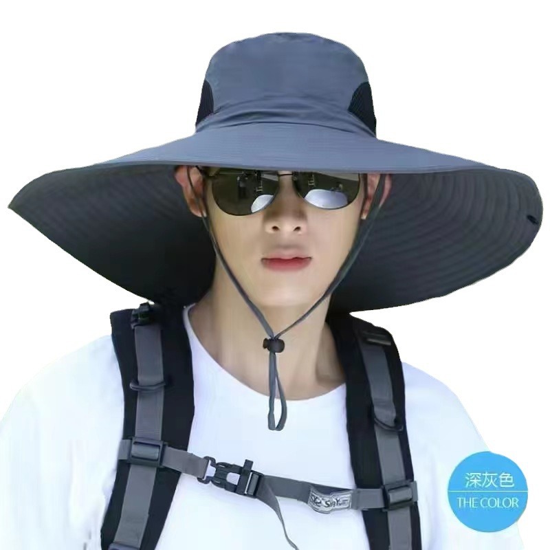Summer 15cm Big Brim Men's Hat Outdoor Sunscreen Mountaineering Hat Waterproof Fishing Hat Foldable Sun Hat
