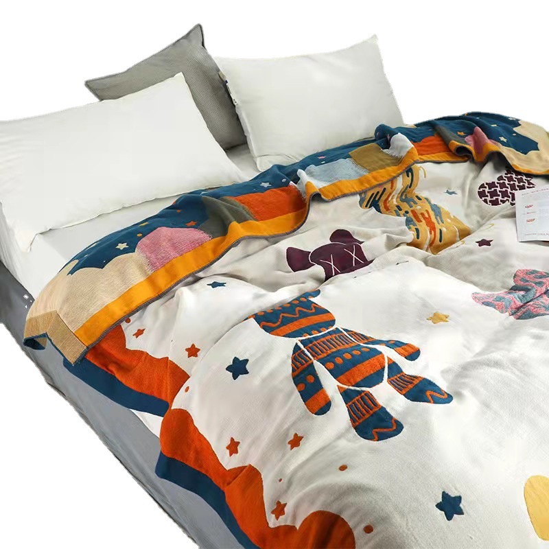 Simple Gauze Thickened Cotton Towel Single Double Nap Modern Sofa Blanket Soft Cartoon Air Conditioning Blanket Summer Cool