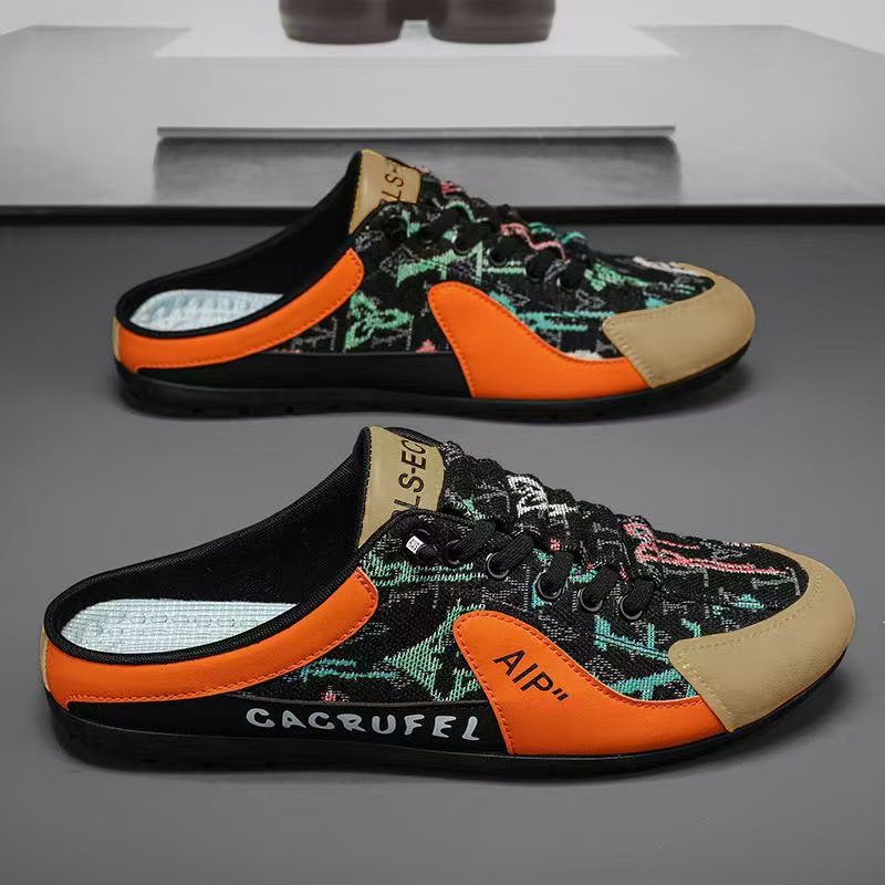 Baotou Half-Cup Shoes for Men 2025 Cross-Border Popular Cloth-Covered Breathable Heel Outdoor Casual Shoes Slip-On Slip-Ons