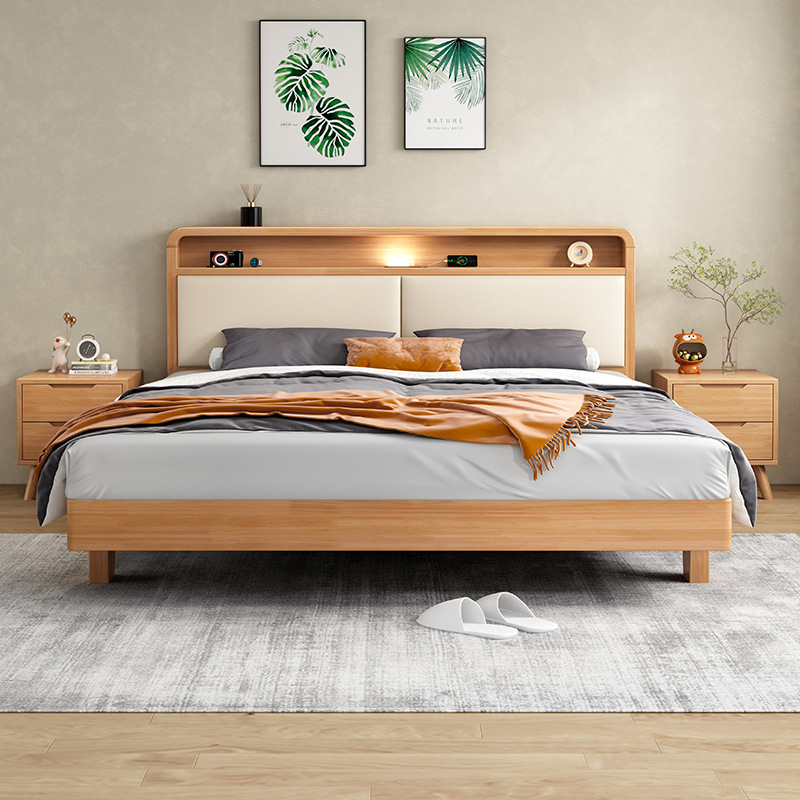 Bed Pure Solid Wood Bed Economical Small Apartment Modern Simple 1.8m Single and Double Bedroom Full Log 1.5 Home Bed