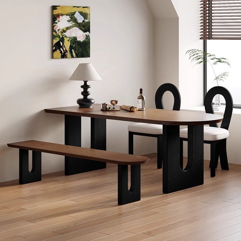 French Mid-Century Style Solid Wood Island Dining Table and Chairs for Home Small Apartment Wall-Mounted Semi-Circular Dining Table Negotiation Reception Long Table