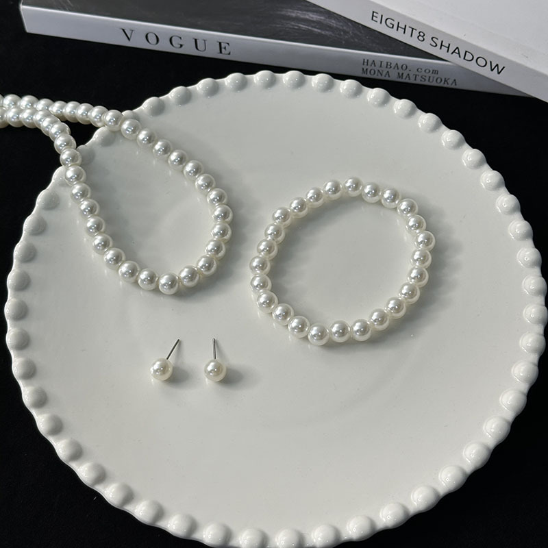 Горячая распродажа на Amazon белое 8мм имитационное жемчужное колье комплект для девочек браслет и серьги