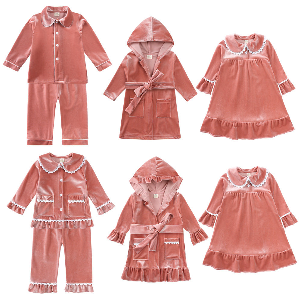 New children's bathrobe gold velvet boys and girls home clothing autumn and winter children's nightgown wholesale agent