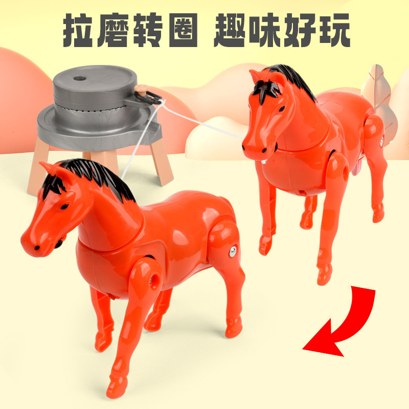 Tiktok-Style Electric Realistic Pony Walking Donkey Grinding Wheel Pony Cart Grinding Toy Obstacle Course Horse for Children