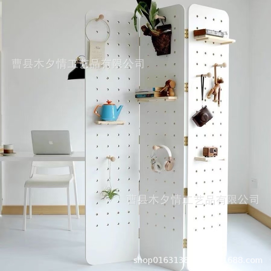 Perforated Board Wooden Screen Entrance Hall Simple Floor-Standing Vertical Screen Partition Creative Simple Storage Rack
