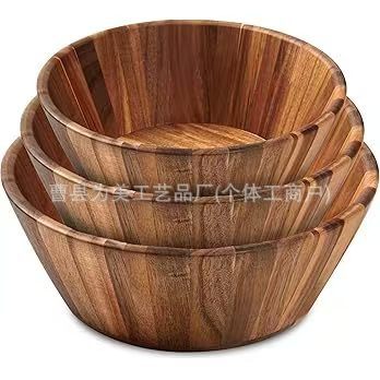Solid Wood Fruit Salad Bowl Home Kitchen Solid Wood Tableware Acacia Wood Mixing Wooden Bowl Vegetable Wooden Round Rice Bowl