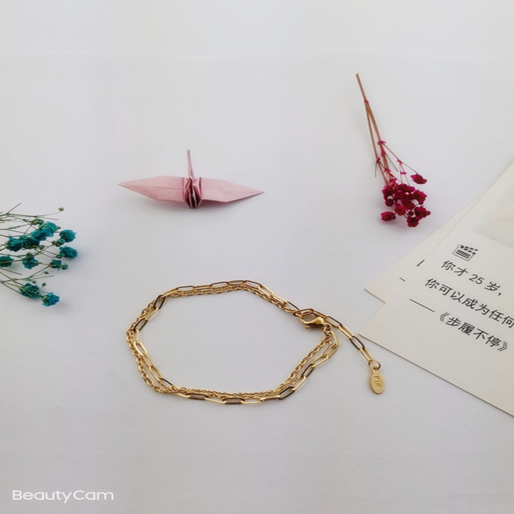 Korean Style Titanium Steel Double Layer Transfer Bracelet for Women, Golden Birth Year Bracelet