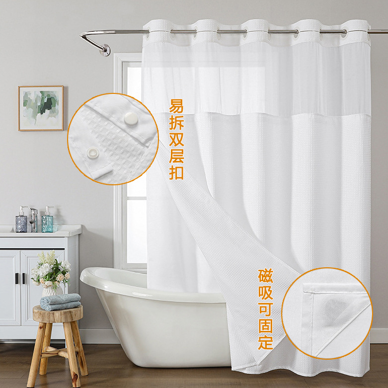 Wafflour Double Large Ring Polyester Waterproof Shower Curtain Bathroom Shower Partition Curtain Waterproof Mildew Resistant Shower Curtain