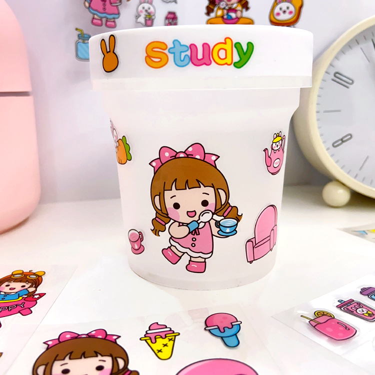 South Korea ins cute Journal stickers gu Ka cartoon vacuum cup pet stickers Journal student water Cup transparent pvc