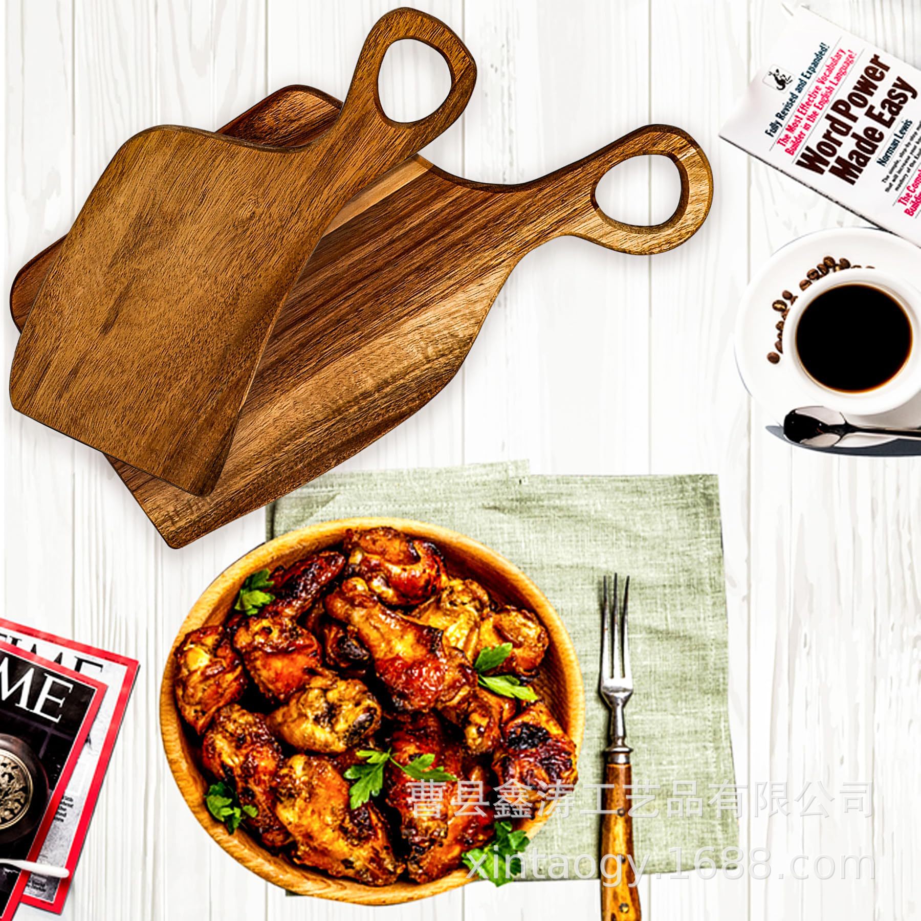 Поднос для пар с ручкой из массива дерева, разделочная доска, доска для подготовки пищи, фруктовая доска, деревянная доска для стейков и хлеба