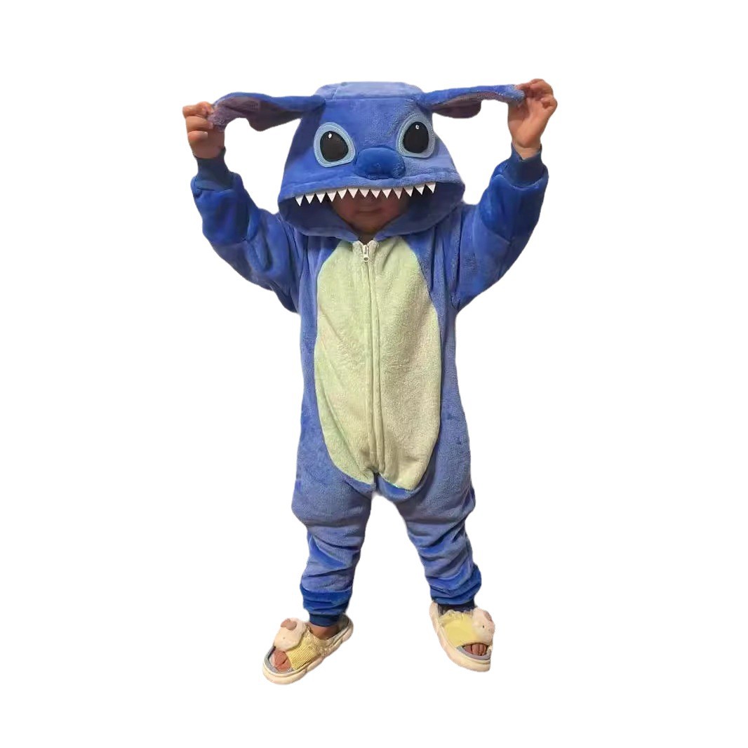 2025 New Flannel Foreign Trade Cross-Border New Blue Cartoon Anime One-Piece Pajamas Front Chest Zipper Version Home Clothes