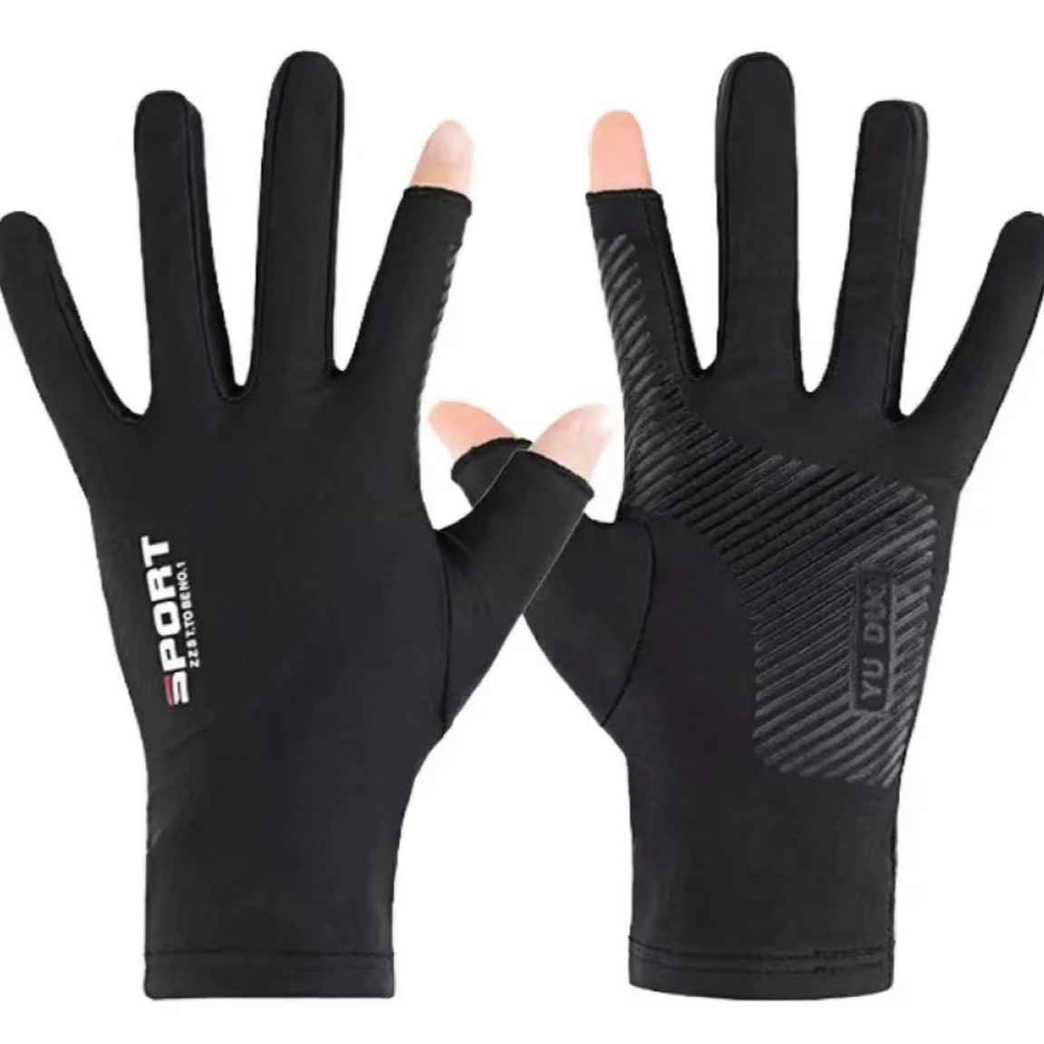 Summer non-slip thin ice silk sunscreen riding driving fishing two-finger gloves