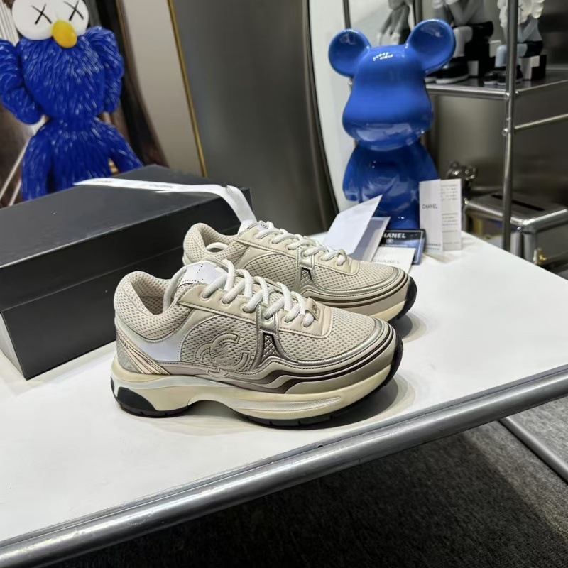 Tweed Style Silver Horn King Sports Shoes for Women 2024 New Mesh Easiest for Match Low-Top Casual Shoes Thick-Soled Dad Shoes for Women