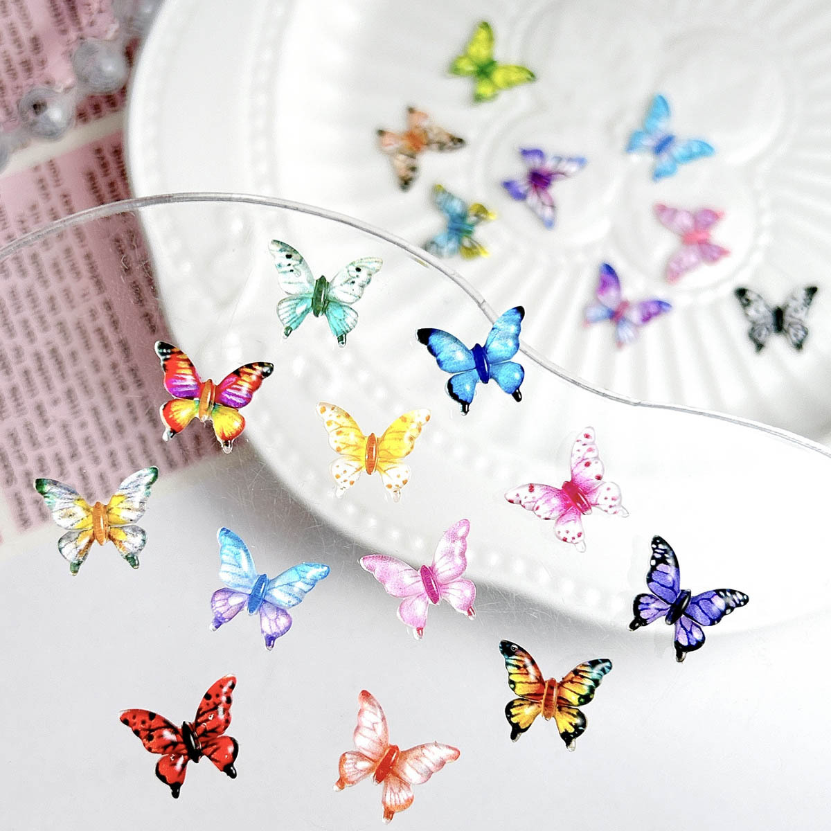 Xiaohongshu Popular Colorfulful Mixed Butterfly Nail Art Jewelry DIY Wearable Nail Hairpin Earrings Accessories Wholesale