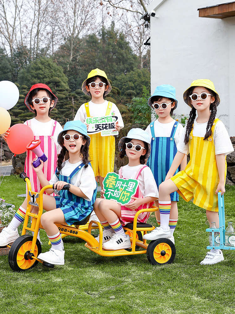 Kindergarten Recitation Chorus Performance Clothing Group Dance Cute Colorfulful Overalls Kidsren's Cheerleading Performance Clothing Summer
