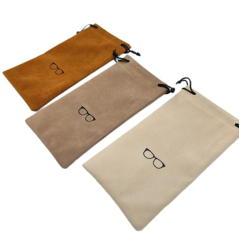 New flocking cloth color glasses storage bag with logo drawstring pocket fashion trend portable glasses bag