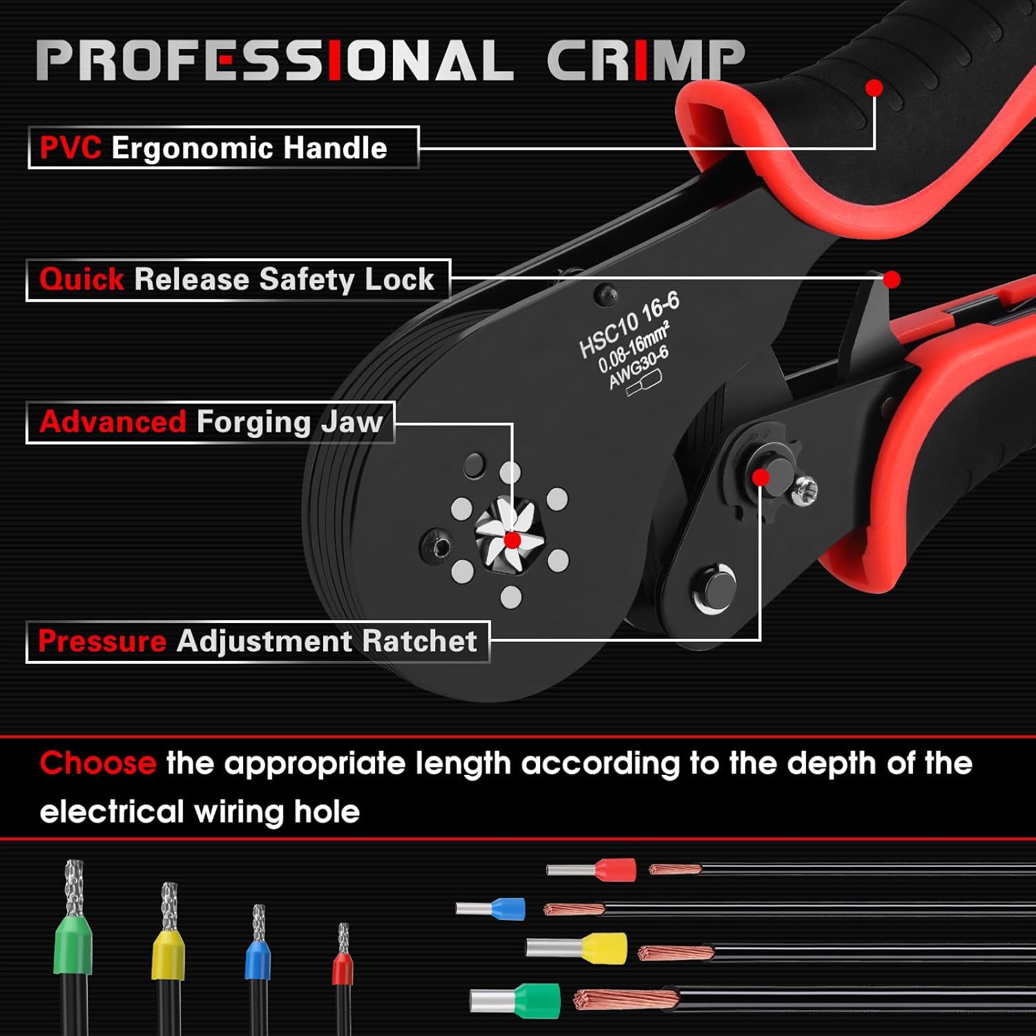Sollon Crimpzange 0.08-16mm² Set, Zange Sechskant Presszang