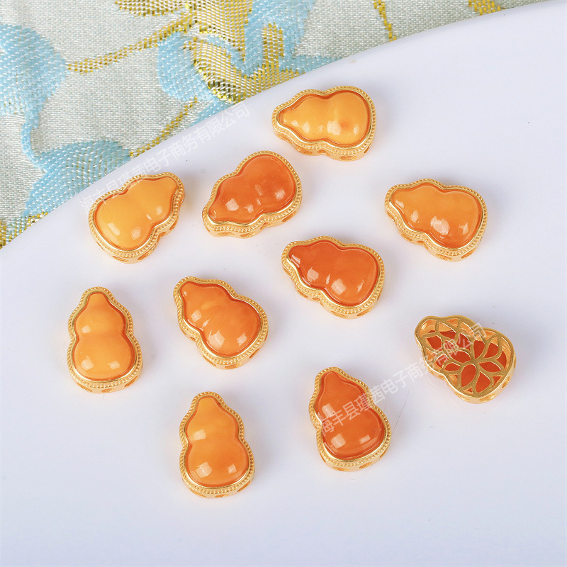 New Wholesale S922 Silver Inlaid Natural Beeswax Gourd Through-Hole Bracelet Beaded Silver Jewelry DIY Jewelry Accessories