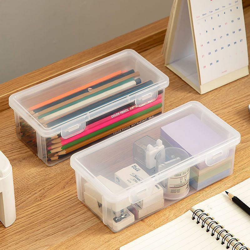 Desktop Super Large Capacity Transparent Storage Box Color Pen Pencil Brush Holder Student Stationery Box Creative Simple Pencil Box