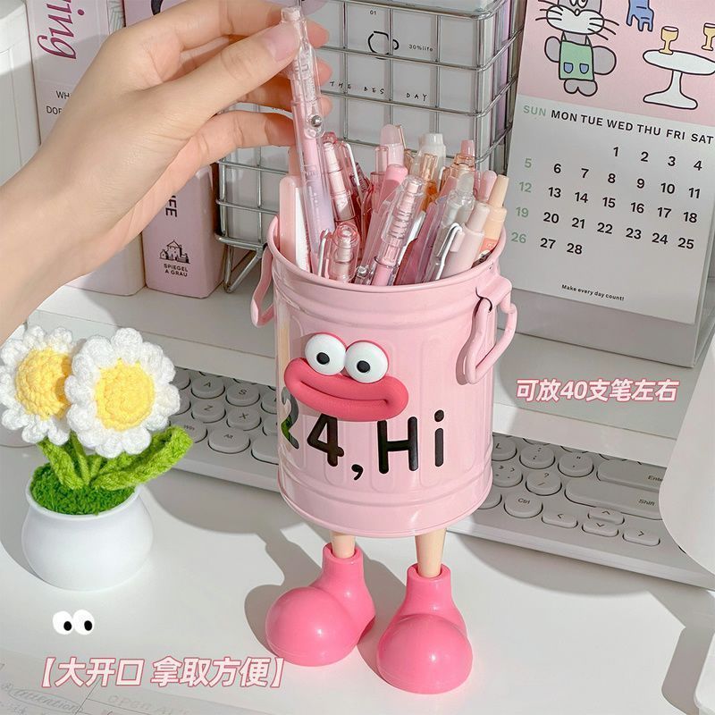 Ins high-value cartoon personalized pen holder student desktop office large capacity cute simple retro storage bucket