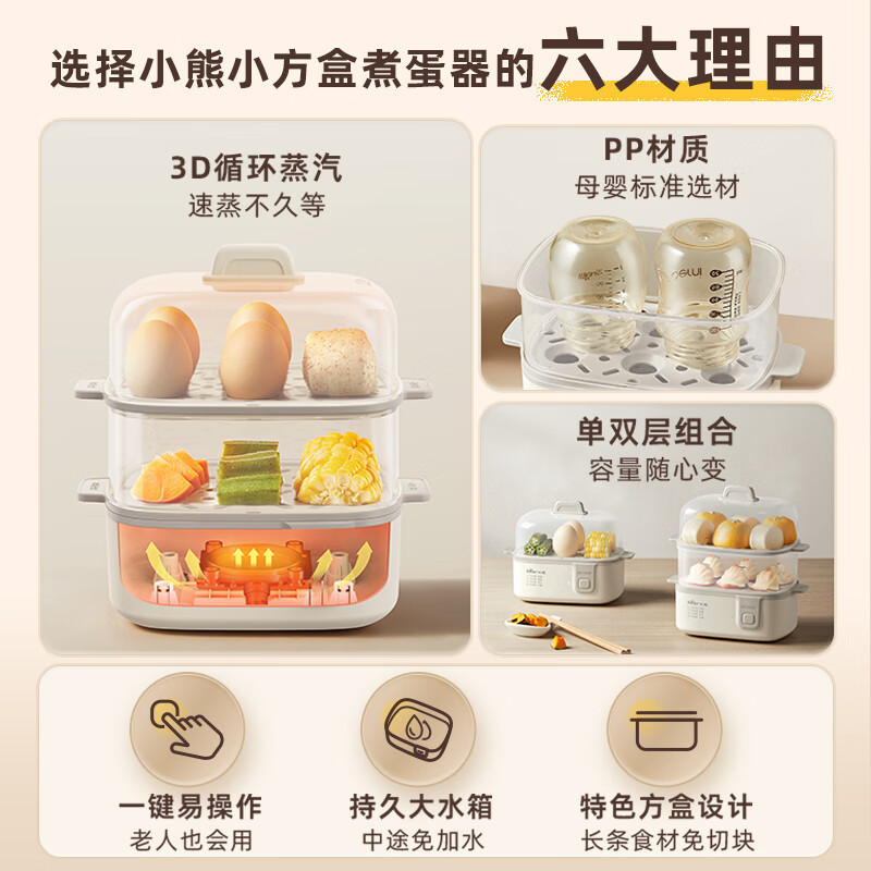 Bear Zdq-D12R3 Egg Cooker, Egg Steamer, Double-Layer Household Multi-Functional Breakfast Egg Custard Mini