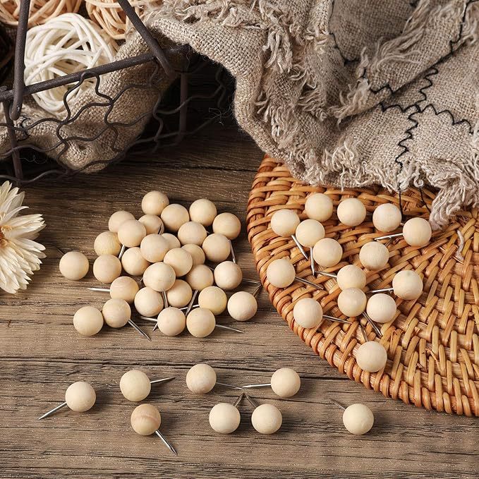 Spherical Wooden I-Shaped Nails for Creative Fixed Hanging Decoration, Map Nails, Cork Nails, Art Nails, Wall Push Pins