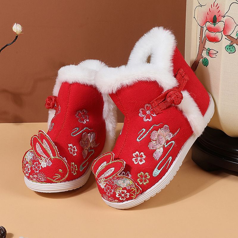 New Winter Costume Boots, Shoes, Girls' Chinese Style Snow Boots, Embroidered Shoes, Kidsren's Cotton Shoes, Han Dynasty Shoes, New Year's Shoes
