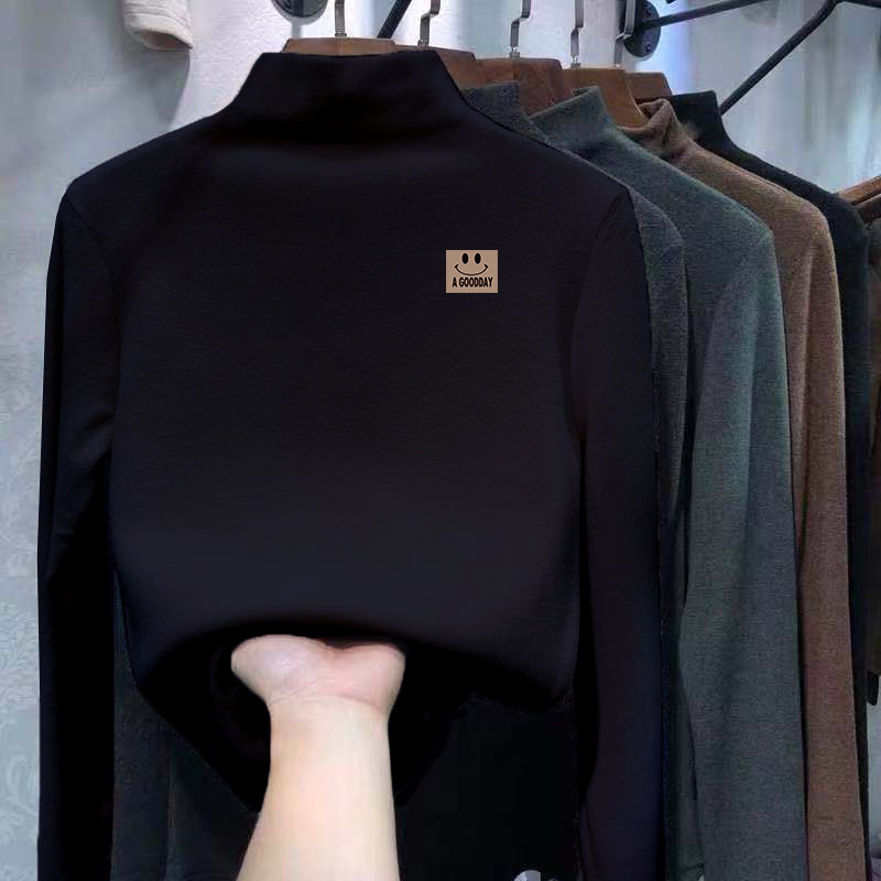 Children's Velvet Semi-high Collar Base Shirt Autumn and Winter New Boys' T-shirt Medium and Large Boys' Men's Warm Inner Korean Top