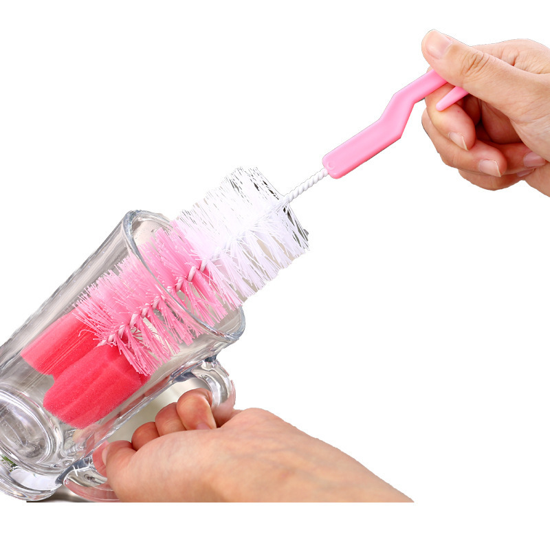 Household long handle milk bottle brush kitchen fine wool sponge brush glass cleaning brush 360 degree rotating brush