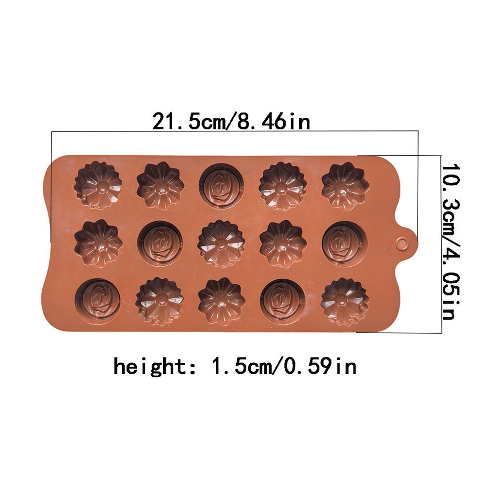 DIY Silicone 15-Piece Chocolate Mold with 3 Different Flower Shapes, Cake Mold, Ice Tray, Pudding, Handmade Jelly 828