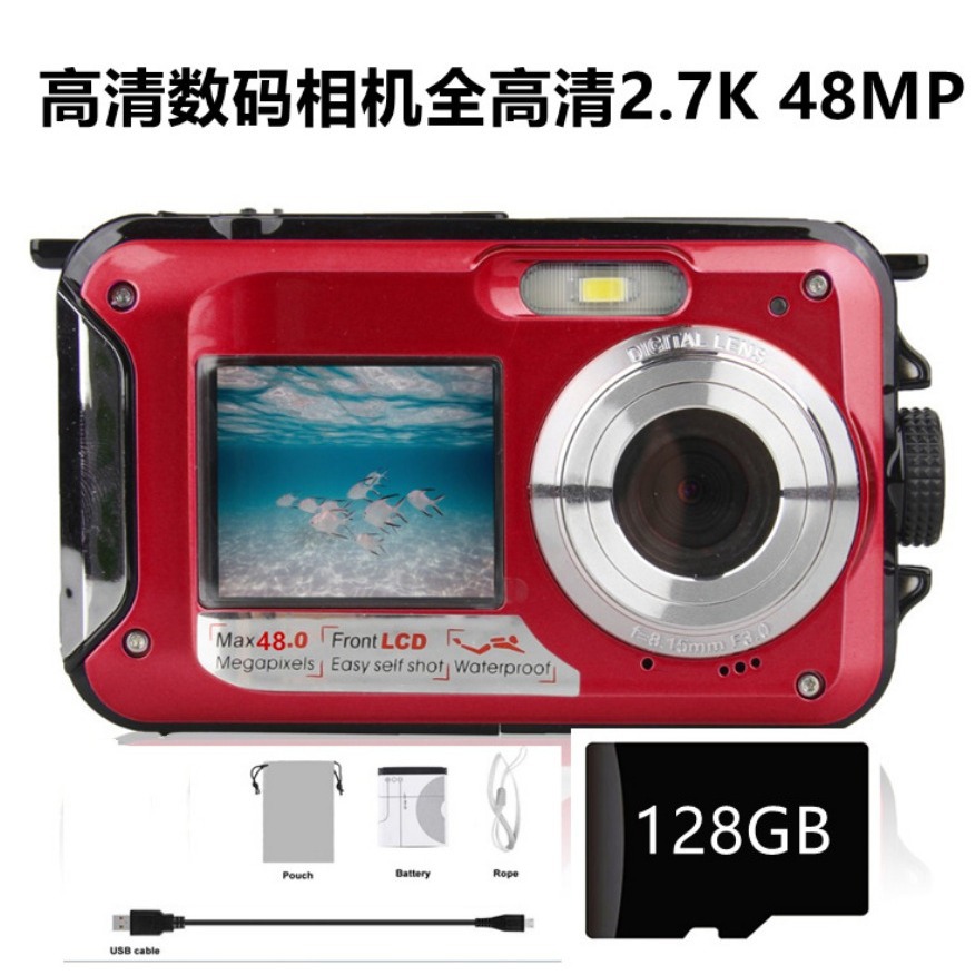 Cross Border Waterproof Digital Camera Full HD 2.7K 48MP16X Digital Zoom Flashlight Camera HD368
