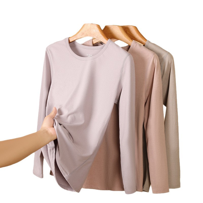 Camellia 7A Skin-Beautifying Clothing Autumn Clothes and Long Pants Women's Velvet Threaded Autumn and Winter Bottoming Round Neck Thermal Intimates Set for Men