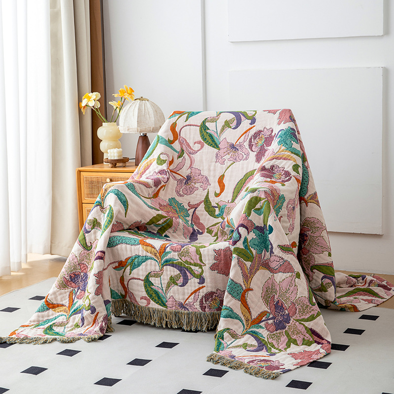 Pure Cotton Gauze Bed Cover Sofa Blanket Towel Quilt Wholesale Air Conditioning Blanket Summer Cool Quilt Tassel Bed and Breakfast Sofa Towel Blanket
