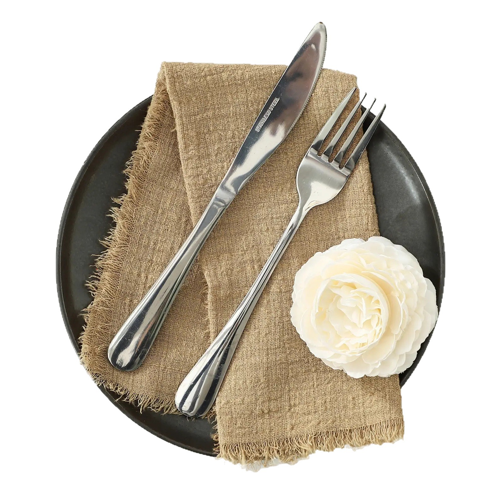 Cross-Border Solid Color Raw Edge Napkin Cloth Wrinkled Cloth Wedding Party Cloth Tassel Placemat Cotton Amazon Source Manufacturer