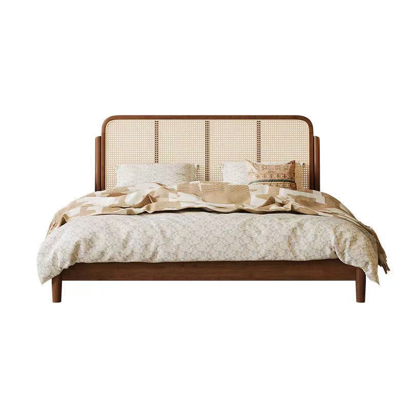 Rattan Bed Scandinavian Retro Solid Wood Bed 1.5m Double Bed 1.8m B&B Japanese Furniture 1.2m Single Bed