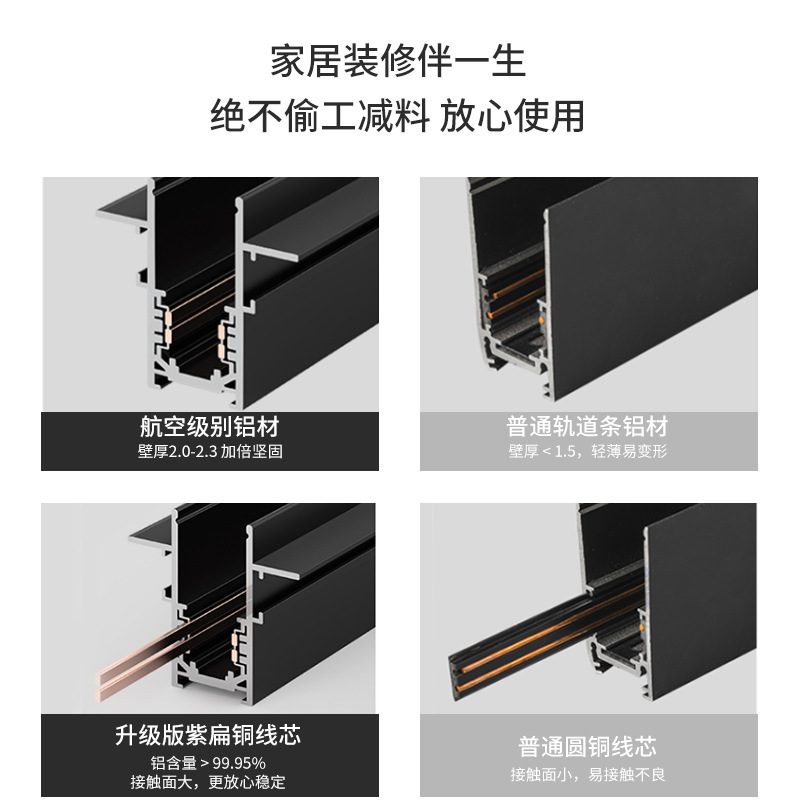Extremely narrow 16-type magnetic track light no main light style living room black surface mounted embedded ceiling track light