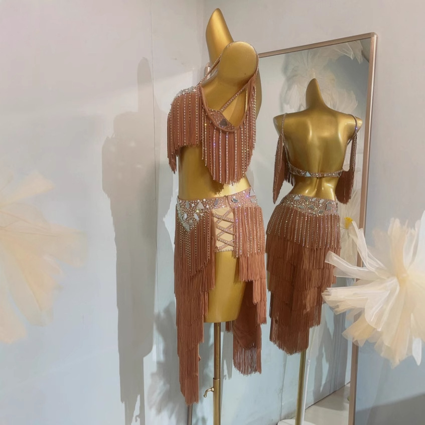 2025 European and American Cross-Border New Product Sexy Tassel Rhinestone Bra Body Chain Women's Latin Dance Costume Competition Costume