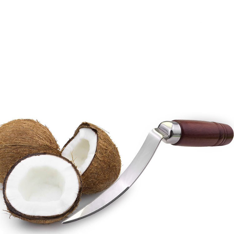 Factory Direct wooden handle coconut meat extractor coconut shell opener stainless steel coconut knife special opener