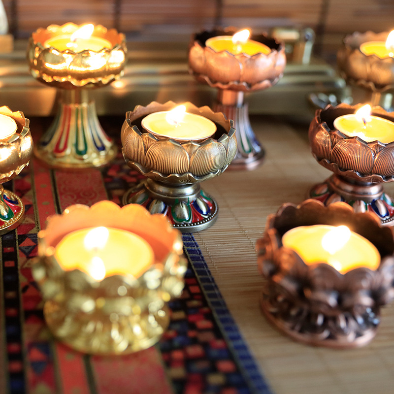 Metal Butter Lamp Holder Lotus Home Buddha Hall Elongation Lamp Buddha Lamp Holder Seven Star Lamp High Foot Candle Holder Wholesale