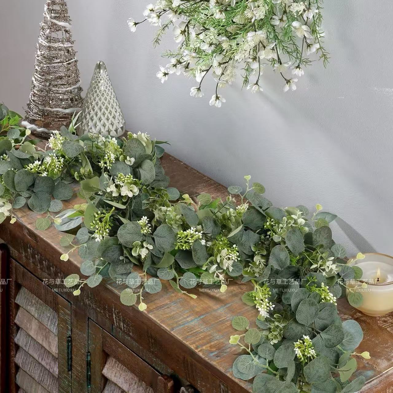 Cross-Border Artificial New Baby's Breath Eucalyptus Money Leaf Vine Round Apple Leaf Artificial Plant Artificial Eucalyptus