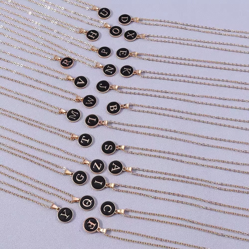 Shopee Aliexpress Hot Selling Letter Alloy Oil Drop Round Pendant Necklace Women's Niche High-End Light Luxury Necklace